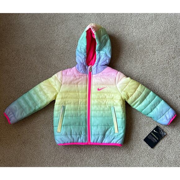 NWT Nike Rainbow Ombre Essential Hooded Winter Puffer Jacket 26G461-W6U Girls 2T - Picture 9 of 9